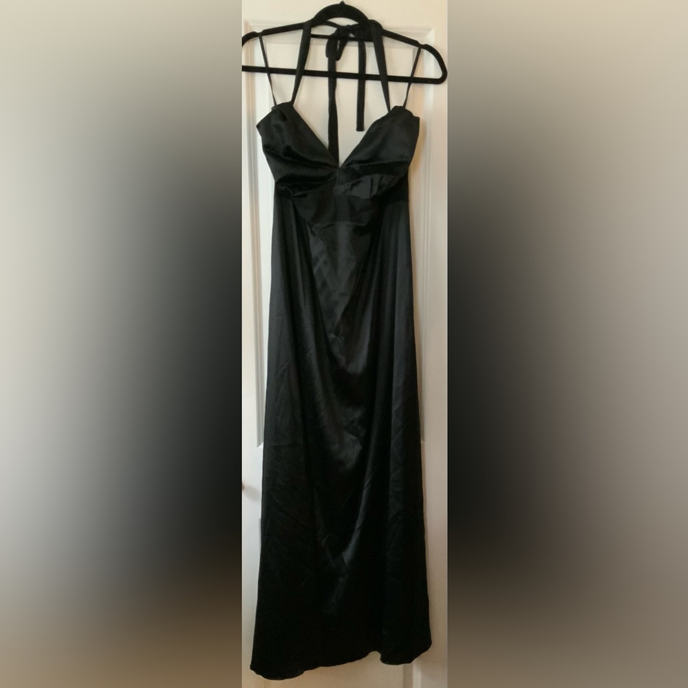 Silk blend black evening gown